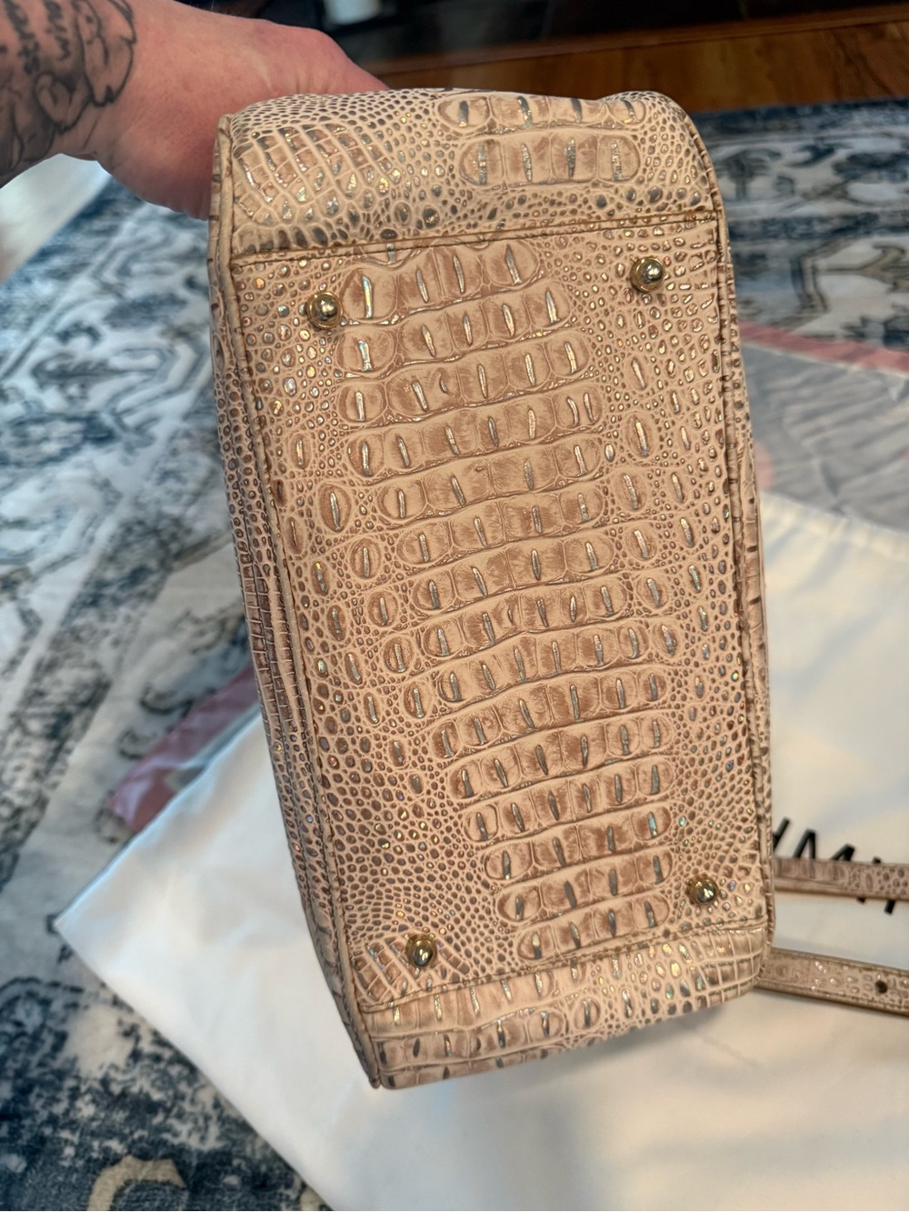Brahmin Taupe Croc-Embossed Leather Satchel with Matching ID Pouch NWT - Picture 16 of 17
